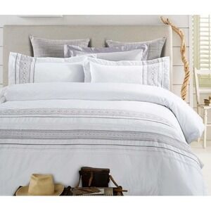 Superior 100% Cotton Embroidered Geometric Duvet Cover Full/Queen OEKO-TEX